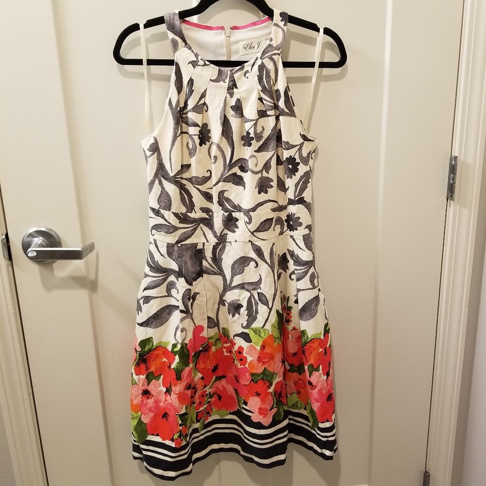 SOLD - Eliza J Floral Dress Scoop Neck Sleeveless - Size 8